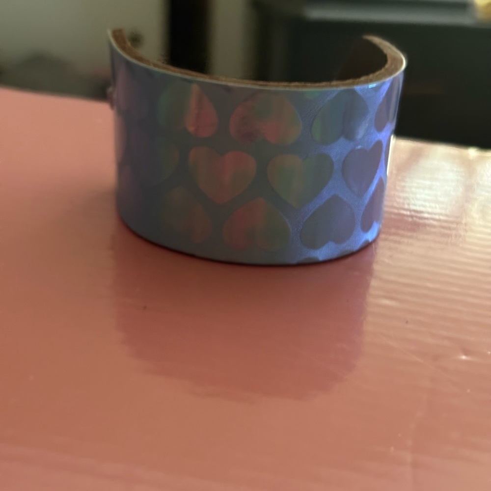 Leather Blue Heart Patterned Cuff Bracelet